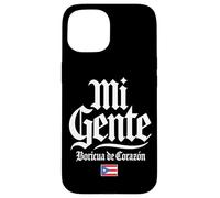 Carcasa para iPhone 15 Bandera Mi Gente Boricua de Corazón Puerto Rico Impresión Blanca