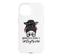 Carcasa para iPhone 15 Basset Hound Kinda Busy Being A Dog Mom Funny Messy Bun