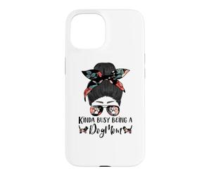 Carcasa para iPhone 15 Basset Hound Kinda Busy Being A Dog Mom Funny Messy Bun