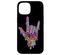Carcasa para iPhone 15 Be Kind ASL Lenguaje de señas | Retro Groovy - Melting Art