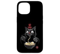 Carcasa para iPhone 15 Black Cat Eating Ramen Noodles Japan Kanji Love Anime Design