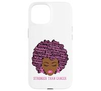 Carcasa para iPhone 15 Black Women Queen Stronger Than Breast Cancer Pink Ribbon