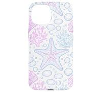 Carcasa para iPhone 15 Blue Pink Starfish Shell Coral Ocean Life and Beach Pattern
