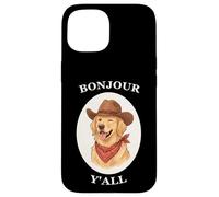 Carcasa para iPhone 15 Bonjour Y'all Cowboy Golden Dog Retriever French Amante
