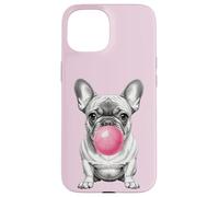 Carcasa para iPhone 15 Bulldog Francés Bubble Gum Fun Frenchie Love Design