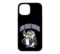 Carcasa para iPhone 15 But First Coffee Sleepy Penguin Caffeine Lover