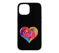 Carcasa para iPhone 15 Camiseta Colorida con Nombre I Heart Love Neal