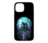 Carcasa para iPhone 15 Casa embrujada Luna de Sangre Arte de Grabado en Madera
