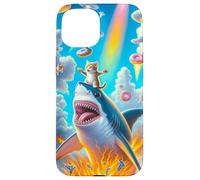 Carcasa para iPhone 15 Cat Kitty Montando Fuego Respirando Tiburón Arco Iris Laser