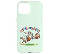 Carcasa para iPhone 15 Catch The Eggs Funny Easter Bunny Buceo Catch Baseball Boys