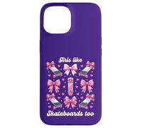 Carcasa para iPhone 15 Chicas como Skateboards Too Pink Bows Skater Girl Coquette