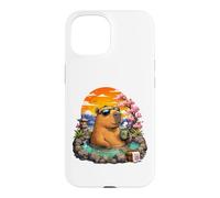 Carcasa para iPhone 15 Chill Capybara Hot Spring Sunset Retro Funny Summer