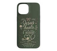 Carcasa para iPhone 15 Cita de fe Floral de Enfermera Cristiana Jesús Sana I Assist