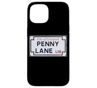 Carcasa para iPhone 15 City of Liverpool Penny Lane L18 Street Sign Envejecido