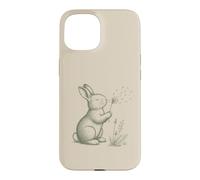 Carcasa para iPhone 15 Conejo Amantes Soplando Diente De León Naturaleza Cottagecore Gráfico