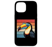 Carcasa para iPhone 15 Cool Tucán Retro Puesta de Sol Vintage Amante de pájaros Desgastados
