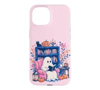 Carcasa para iPhone 15 Cozy Spooky Ghost Reading in Autumn Halloween Teacher Kids