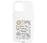 Carcasa para iPhone 15 Creció sintiéndose Feliz y Triste Estados de ánimo de la Infancia Doodle Collage