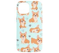 Carcasa para iPhone 15 Cute Corgi Dog with Paws Lover in Aqua Turquoise Pattern