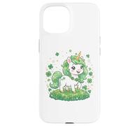 Carcasa para iPhone 15 Cute Unicorn Shamrock St Patricks Day Girls Kids Lepricorn