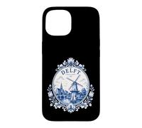 Carcasa para iPhone 15 Delft Holland Windmill Blue Tile Art Dutch Canal Porcelain