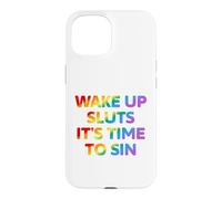 Carcasa para iPhone 15 Despierta es Hora de pecar Texto Divertido del Arco Iris