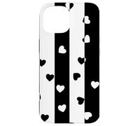 Carcasa para iPhone 15 Día de San Valentín Negro Blanco Rayas Verticales corazón Minimalista