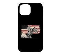 Carcasa para iPhone 15 Dirt Bike American Flag Motocross Biker Vintage USA Cool