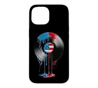 Carcasa para iPhone 15 Disco de Vinilo Vintage música audiófilo Bandera Estadounidense Goteo de Estados Unidos