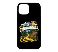 Carcasa para iPhone 15 Divertida Mochila de Senderismo The Mountains Are Calling Pines Trees