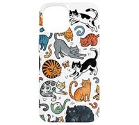 Carcasa para iPhone 15 Divertido Gato Doodle Patrón Colorido Amante De Las Mascotas