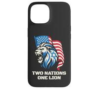 Carcasa para iPhone 15 Dos Naciones Un León - Diseño Patriótico de Estados Unidos Israel