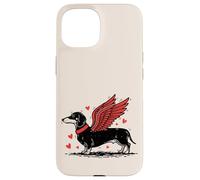 Carcasa para iPhone 15 Dueño de Perro Salchicha con alas de ángel Lindo Perro Salchicha
