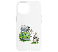 Carcasa para iPhone 15 Dumpy The Garbage Truck Limpieza de Basura con niños Mapache