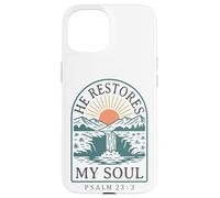 Carcasa para iPhone 15 Él restaura mi Alma - Salmo 23:3 Retro Mountain Christian