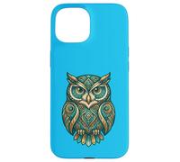 Carcasa para iPhone 15 Elemental Folk Art Owl Symmetrical Mandala Bird Graphic