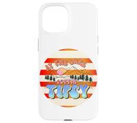 Carcasa para iPhone 15 En el Lago, emborrachándose, Retro, de los 70, Mountain Sunset Camping