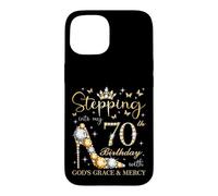 Carcasa para iPhone 15 Entrando en mi 70 cumpleaños con la Gracia de Dios y el cumpleaños de la Misericordia