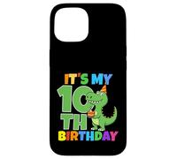 Carcasa para iPhone 15 Es mi cumpleaños 10 Dinosaurio T-Rex niño de 10 años Divertido