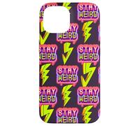 Carcasa para iPhone 15 Estética de los 90 con Estampado Stay Weird en Forma de Trueno