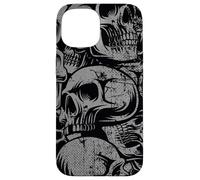 Carcasa para iPhone 15 Estilo 90s Gris Negro Cráneos Tatuaje Tradicional Americano