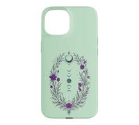 Carcasa para iPhone 15 Fases Lunares Corona Botánica con Flores Violetas y Hojas