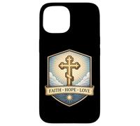 Carcasa para iPhone 15 Fe Esperanza Amor Cristiano Ortodoxo Floral Jesucristo Dios
