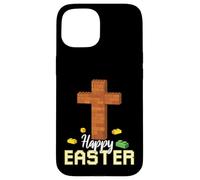 Carcasa para iPhone 15 Feliz Pascua Bloque Constructor de Ladrillos de Construcción Jesús Cruz Fe