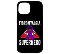 Carcasa para iPhone 15 Fibromialgia Superhero Warrior Fighter Purple Ribbon