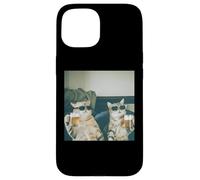 Carcasa para iPhone 15 Foto Retro de Gatos con Cerveza Divertida, Divertida Fiesta de Gatos enfriados con Alcohol