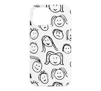 Carcasa para iPhone 15 Funny Artsy Linocut Kids Faces, Lindo Sonriendo riendo