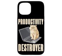 Carcasa para iPhone 15 Funny Cat Productivity Destroyer Dueño de Gato Humor Amante de los Gatos
