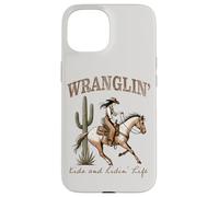 Carcasa para iPhone 15 Funny Mom Riding. Western Cowboy Mama Wranglin' Kids