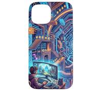 Carcasa para iPhone 15 Futurista Cyberpunk PC Gamer y Retro Pixel Art RPG Fantasía
